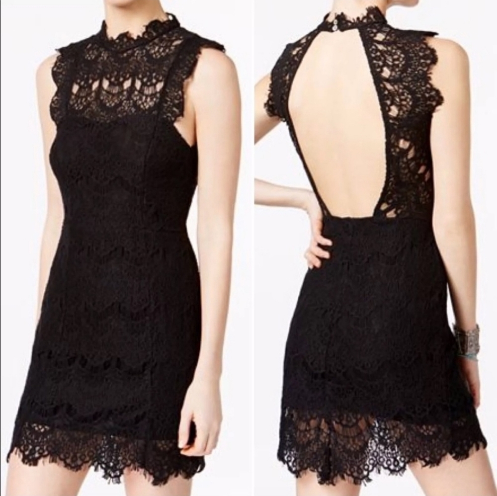 Free People Lace Daydream Bodycon Slip Dress Black